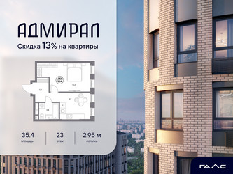 Планировка однокомнатной(квартира) площадью 35.4 квадратных метров в ЖК “ЖК Адмирал”