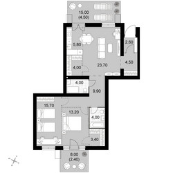 Планировка трехкомнатной(квартира) площадью 97.7 квадратных метров в ЖК “Апрелевка Клаб”