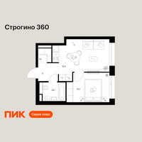 Планировка однокомнатной(квартира) площадью 33.7 квадратных метров в “ЖК Строгино 360”