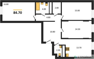 Планировка трехкомнатной(квартира) площадью 84.7 квадратных метров в “ЖК Переделкино Ближнее”