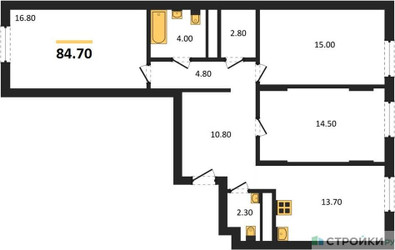 Планировка трехкомнатной(квартира) площадью 84.7 квадратных метров в ЖК “ЖК Переделкино Ближнее”