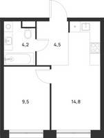 Планировка однокомнатной(квартира) площадью 33 квадратных метров в “ЖК Форевиль”