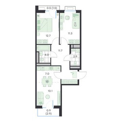 Планировка трехкомнатной(квартира) площадью 61.7 квадратных метров в ЖК “ЖК G3 Михалевич”