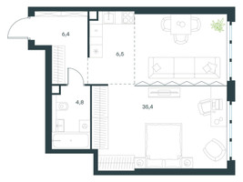 Планировка однокомнатной(квартира) площадью 53.1 квадратных метров в “ЖК Левел Южнопортовая”