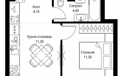 Планировка однокомнатной(квартира) площадью 31 квадратных метров в ЖК “ЖК Павелецкая Сити”