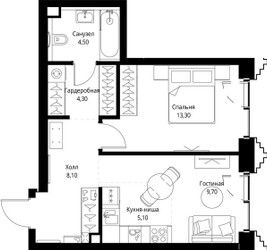 Планировка однокомнатной(квартира) площадью 45.5 квадратных метров в ЖК “ЖК СЕТ”