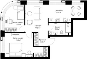 Планировка двухкомнатной(квартира) площадью 65.11 квадратных метров в “ЖК Веер”