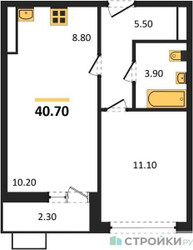Планировка однокомнатной(квартира) площадью 40.7 квадратных метров в ЖК “ЖК Скандинавия”