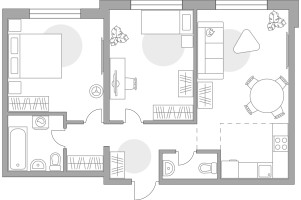 Планировка трехкомнатной(квартира) площадью 50.75 квадратных метров в “ЖК Аникеевский”