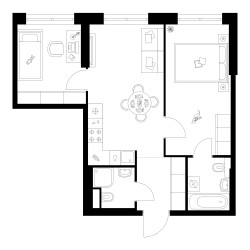 Планировка двухкомнатной(квартира) площадью 49.8 квадратных метров в ЖК “Квартал Мит”