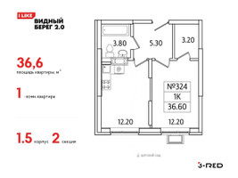 Планировка однокомнатной(квартира) площадью 36.6 квадратных метров в “ЖК Видный берег 2”