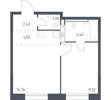 Планировка однокомнатной(квартира) площадью 39.06 квадратных метров в “ЖК Цветочные Поляны”