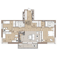Планировка трехкомнатной(квартира) площадью 112.7 квадратных метров в “ЖК Гранд Комфорт”