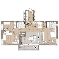 Планировка трехкомнатной(квартира) площадью 112.7 квадратных метров в ЖК “ЖК Гранд Комфорт”