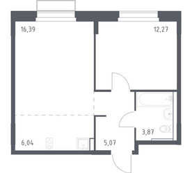 Планировка однокомнатной(квартира) площадью 43.64 квадратных метров в ЖК “ЖК Новое Внуково”