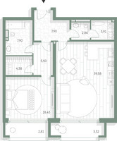 Планировка однокомнатной(квартира) площадью 96.59 квадратных метров в “Фамильный дом Люче”