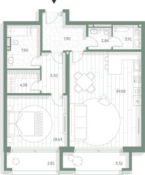 Планировка однокомнатной(квартира) площадью 96.59 квадратных метров в ЖК “Фамильный дом Люче”