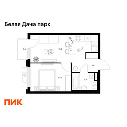 Планировка однокомнатной(квартира) площадью 34.6 квадратных метров в ЖК “ЖК Белая Дача парк”