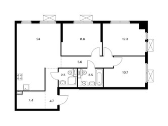 Планировка трехкомнатной(квартира) площадью 79.5 квадратных метров в ЖК “ЖК Второй Нагатинский”