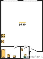 Планировка однокомнатной(апартаменты) площадью 56.1 квадратных метров в “ЖК Nametkin Tower (Наметкин Тауэр)”