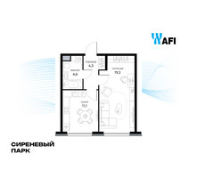 Планировка однокомнатной(квартира) площадью 39.3 квадратных метров в “ЖК Сиреневый парк”