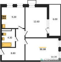 Планировка двухкомнатной(квартира) площадью 52.1 квадратных метров в “ЖК Скандинавия”