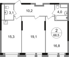 Планировка двухкомнатной(квартира) площадью 68.5 квадратных метров в “ЖК Первый Московский”