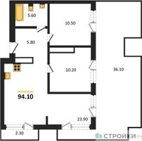 Планировка двухкомнатной(квартира) площадью 94.1 квадратных метров в “ЖК Квартал Издание”