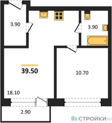 Планировка однокомнатной(квартира) площадью 39.5 квадратных метров в ЖК “ЖК Дом А”