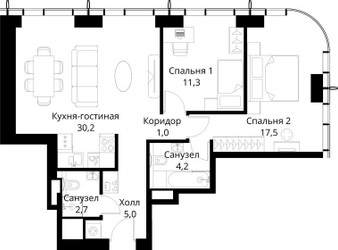 Планировка двухкомнатной(квартира) площадью 71.9 квадратных метров в ЖК “ЖК Сити Бэй”