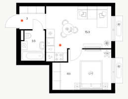 Планировка однокомнатной(квартира) площадью 32.9 квадратных метров в “ЖК Восточное Бутово”