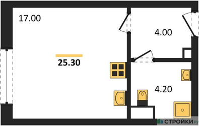 Планировка студии(квартира) площадью 25.3 квадратных метров в ЖК “ЖК Обручева 30”