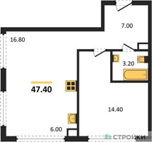 Планировка однокомнатной(квартира) площадью 47.4 квадратных метров в “ЖК Мангазея в Богородском”