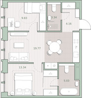 Планировка двухкомнатной(квартира) площадью 55.5 квадратных метров в “ЖК Среда на Кутузовском”