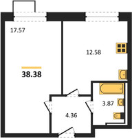 Планировка однокомнатной(квартира) площадью 38.38 квадратных метров в “ЖК Квартал Сабурово”