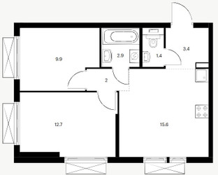 Планировка двухкомнатной(квартира) площадью 47.1 квадратных метров в ЖК “ЖК Кольская 8”