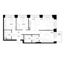 Планировка трехкомнатной(квартира) площадью 80.77 квадратных метров в “ЖК НОВА”