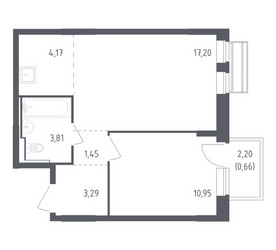 Планировка однокомнатной(квартира) площадью 41.53 квадратных метров в ЖК “ЖК Рублевский Квартал”