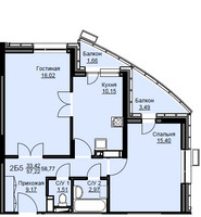 Планировка двухкомнатной(квартира) площадью 59.2 квадратных метров в “ЖК Соболевка”