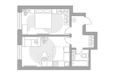 Планировка двухкомнатной(квартира) площадью 39.48 квадратных метров в ЖК “ЖК Ильинойс”