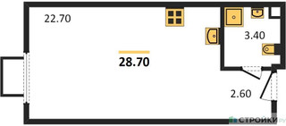 Планировка студии(квартира) площадью 28.8 квадратных метров в “ЖК Парксайд”