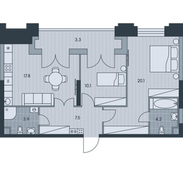 Планировка трехкомнатной(квартира) площадью 67 квадратных метров в ЖК “ЖК Ever (Эвер)”