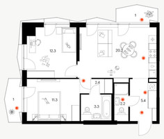 Планировка двухкомнатной(квартира) площадью 52.5 квадратных метров в “ЖК Плеханова 11”