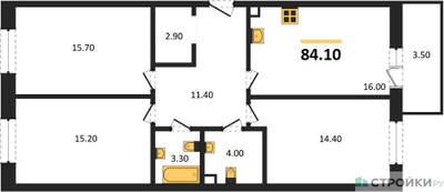 Планировка трехкомнатной(квартира) площадью 84.1 квадратных метров в ЖК “ЖК Одинцовские кварталы”