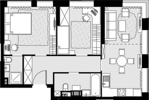 Планировка трехкомнатной(квартира) площадью 61.2 квадратных метров в “ЖК MALEVICH (Малевич)”