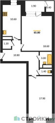 Планировка двухкомнатной(квартира) площадью 65.8 квадратных метров в ЖК “ЖК Три квартала”