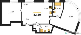 Планировка двухкомнатной(квартира) площадью 82.5 квадратных метров в “ЖК Родина Переделкино”