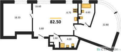 Планировка двухкомнатной(квартира) площадью 82.5 квадратных метров в ЖК “ЖК Родина Переделкино”