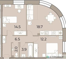 Планировка двухкомнатной(квартира) площадью 57.8 квадратных метров в “ЖК ЗИЛАРТ”