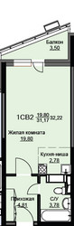 Планировка студии(квартира) площадью 32.7 квадратных метров в ЖК “ЖК Соболевка”